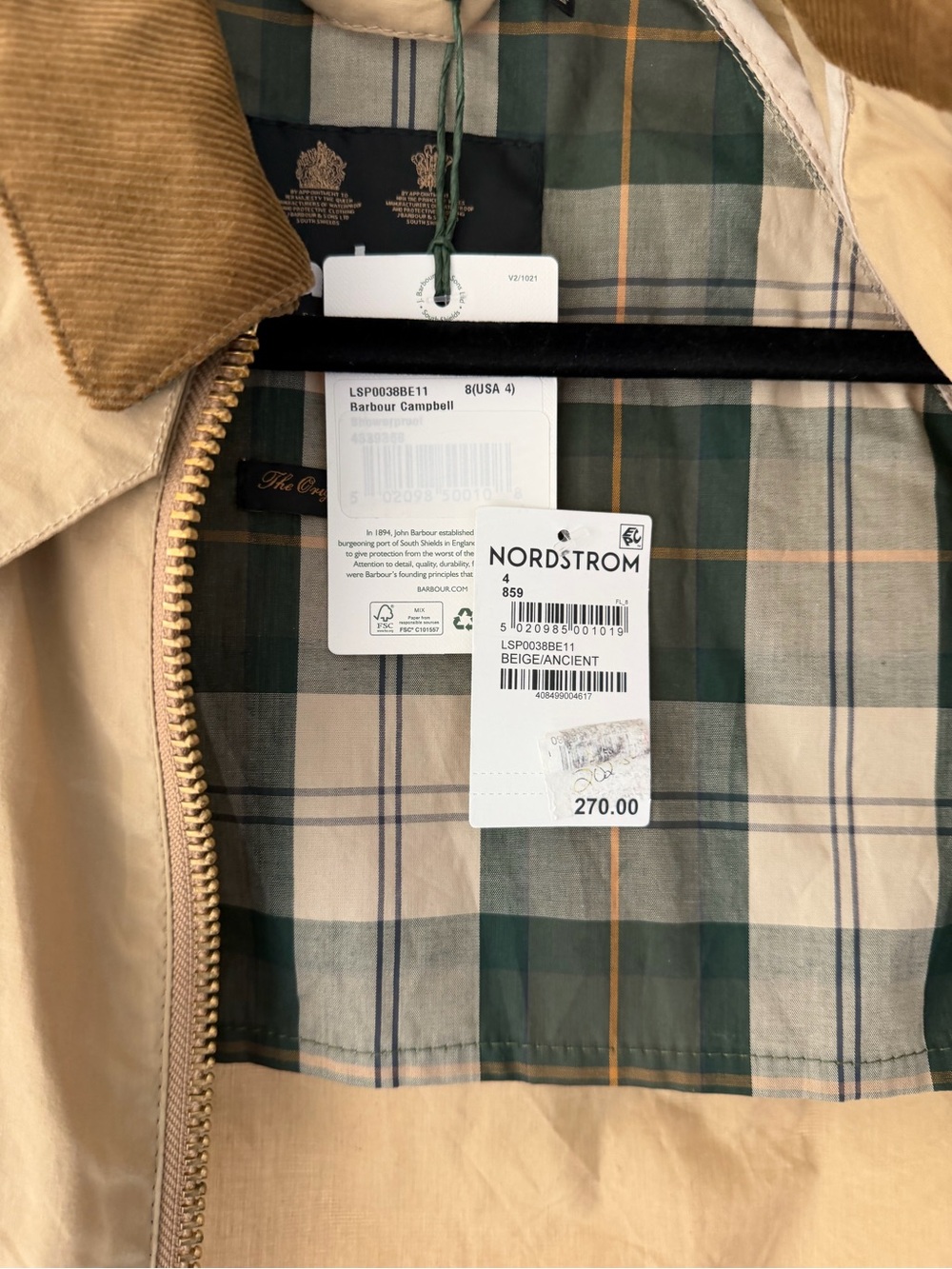 Barbour Campbell Jacket with Brown Corduroy Collar - Picture 3 of 12